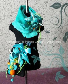 "ЦВЕТУЩАЯ ЛАГУНА" - комплект: валяная сумка, шарф и крупная брошь для оформления шарфа.