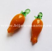 Авторский кулон lampwork ручной работы "Морковь", зелен-оранж.