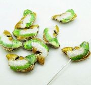 Бусина cloisonne "Рыбка" белая с зеленым, 20х12мм