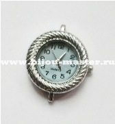 Основа для изготовления часов круглая, серебристая с голубым циферблатом, 31х27 мм