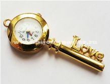 Основа-подвеска для изготовления часов "Ключ", золотистая с белым циферблатом, 58х25 мм