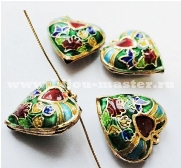 Подвеска cloisonne "Сердце" ярко-зеленое с разноцветными вставками, 18х18мм 